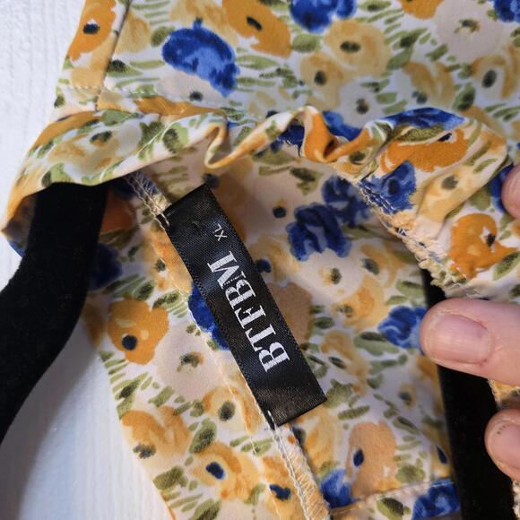 BTFBM Women's Yellow Floral Print Polyester Blouse- XL - Picture 2 of 7